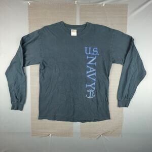 Vintage US Navy Military Graphic Long Sleeve Shirt M Black Anchor Training 803